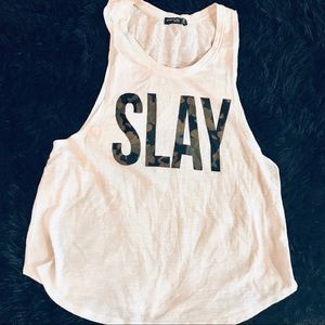 White “SLAY” muscle tee